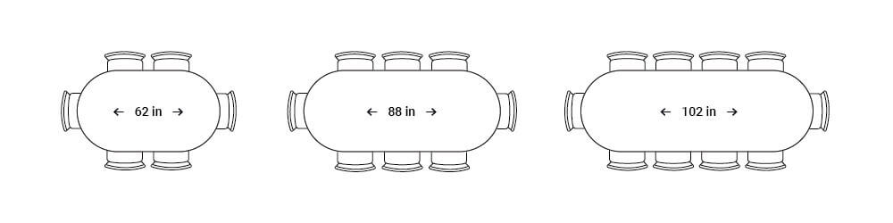 a 6-foot oval table can seat six people, a 7-foot table can seat eight people, and a 9-foot table can seat up to ten adults.